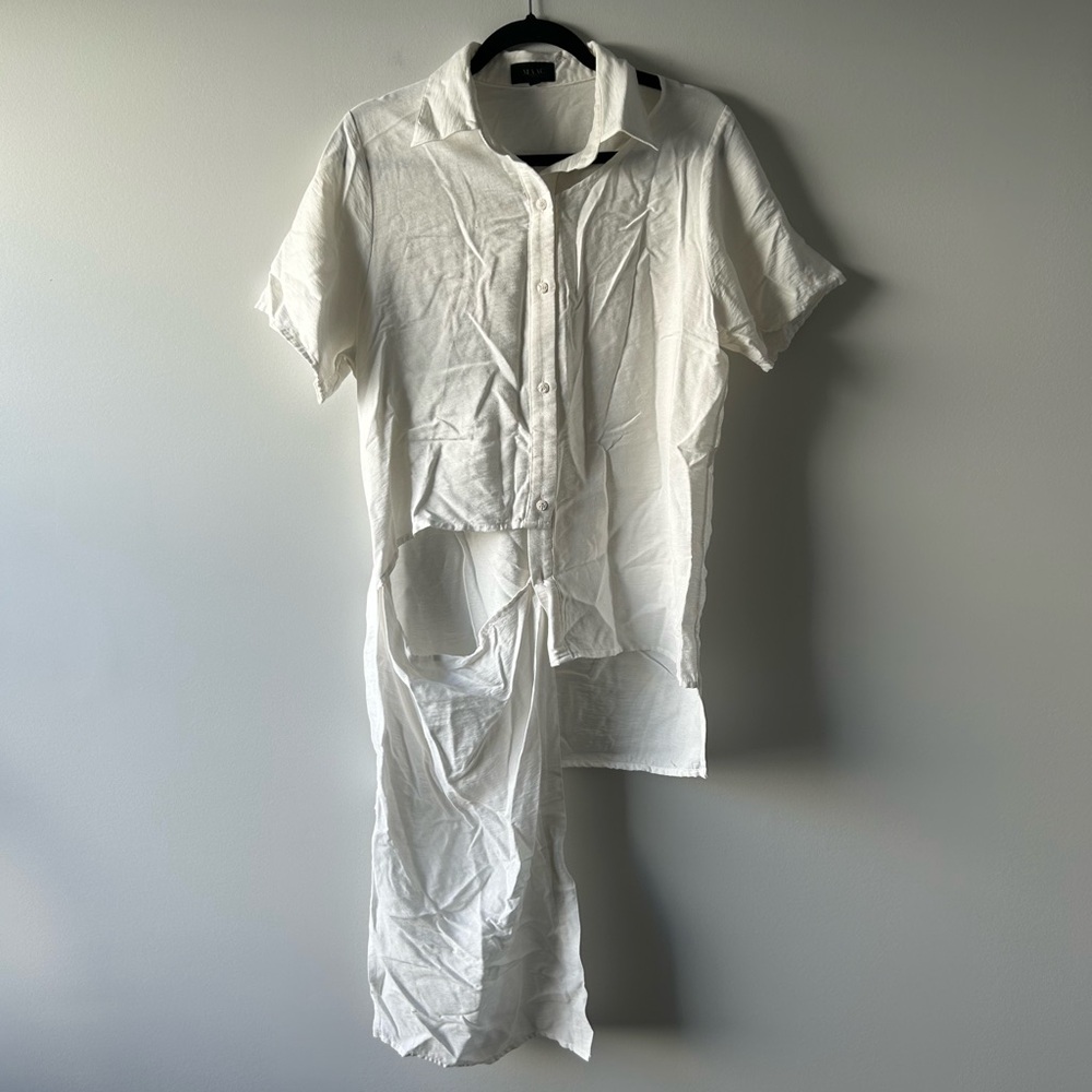MAAC London white cutout asymmetrical short sleeve top